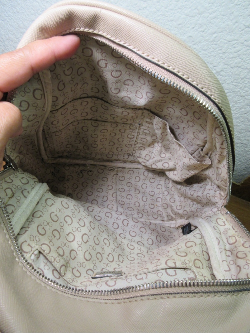 GUESS Beige/Cream Mini Backpack with Front Zip Pocket - Picture 12 of 12